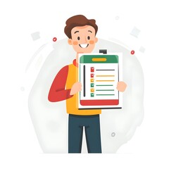 Poster - Happy Man Holding Checklist   Completed Tasks  Success  Goal Achievement