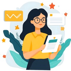 Poster - Happy Woman Holding Paper Document With Check Mark