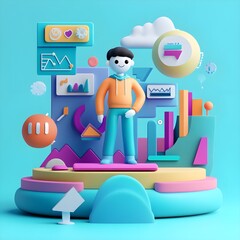 Poster - 3D Character with Colorful Abstract Background for Social Media Design
