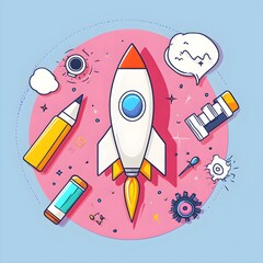 Poster - Rocket Launch  Innovation Concept  Start Up  Creative Illustration