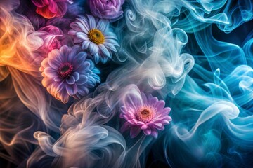 Wall Mural - flowers surrounded by swirling smoke texture in vibrant abstract art
