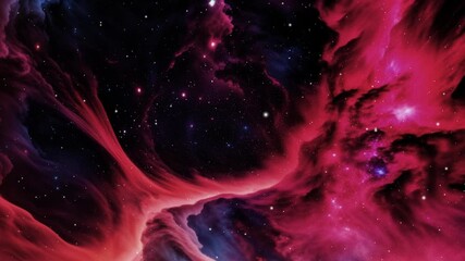 Wall Mural - Cosmic Universe with red nebulae and Stars 4k