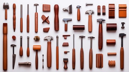 collection of hand tools close-up, isolated on white background, ideal for hardware store ads, detai