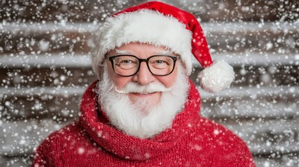 Wall Mural - Santa Claus Portrait with Snowflakes and Winter Background