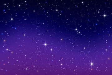 purple night sky background with stars. universe vector gradient landscape with blue and pink light.