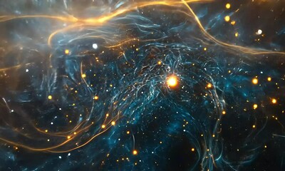 Sticker - Abstract cosmic energy with glowing light streams with ai generated.
