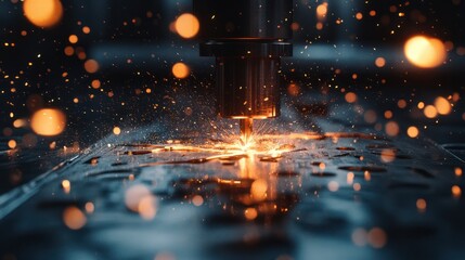 Poster - Milling metalworking process. Industrial CNC metal machining by vertical mill