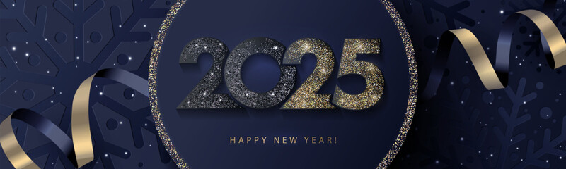happy new year 2025 beautiful sparkling design of numbers on black background with texture of black 