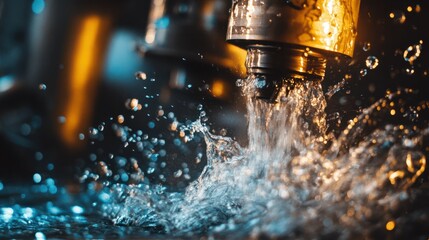 Poster - Process working CNC turning cutting milling metal Industry machine iron tools with splash water