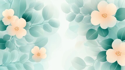 Wall Mural - Delicate Floral Background with Peach Blossoms and Green Leaves