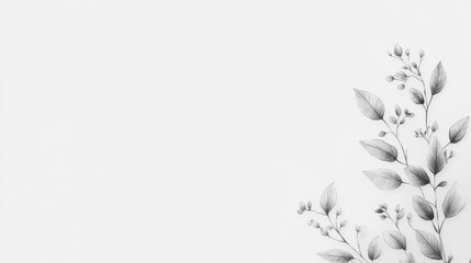 Wall Mural - Minimalist Pencil Sketch of Delicate Floral Branch on White Background
