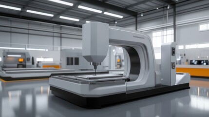 Poster - The 5-axis CNC mills machines for design configuration that utilizes a swivel head machine table and flush with the surface metalworking industrial, copy space