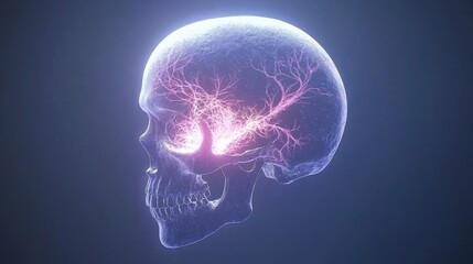 Poster - Glowing Transparent Skull with Pulsing Neural Network
