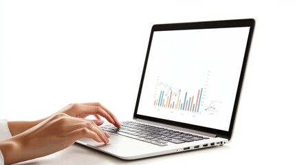 Business asian woman or female worker using a laptop computer to analyse her financial data.business people research or financial strategy in company concept. Laptop white screen mockup.