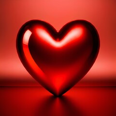 A glossy, red heart-shaped object with smooth reflections, placed against a red background.