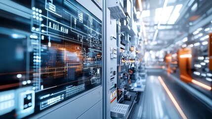 Poster - Blurred futuristic data center with glowing servers and network technology. High-tech, modern digital infrastructure concept.