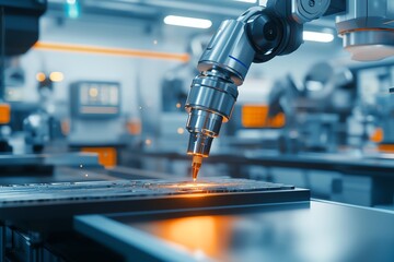 Poster - Close-up of a robotic arm performing precision tasks in an advanced industrial setting, highlighting modern technology and automation.