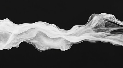 ethereal smoke plume, white vapor trails, pitch-black backdrop, high-contrast monochrome, fluid dynamics visualization, abstract art photography