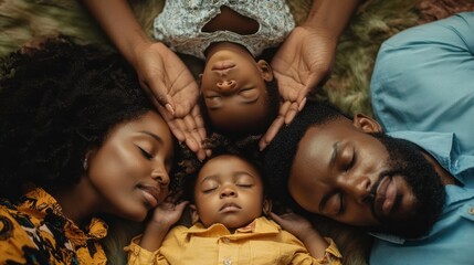 Black parents making symbolic roof of hands above their children