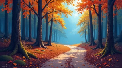 Fototapete - A forest with a road in the middle
