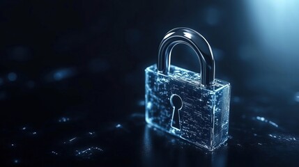 Fototapete - Transparent padlock, digital security concept, glowing background