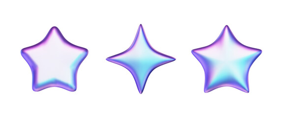 Wall Mural - futuristic 3d stars set. holographic icons. chrome inflated elements for future, techno digital deig