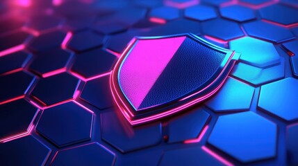 Poster - Cyber Security Shield on Hexagon Pattern