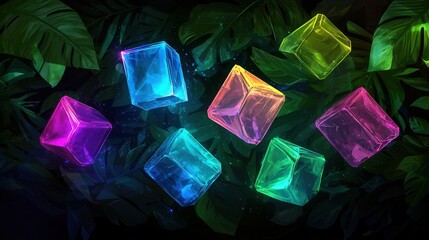 Poster - Glowing Crystals in Tropical Leaves.