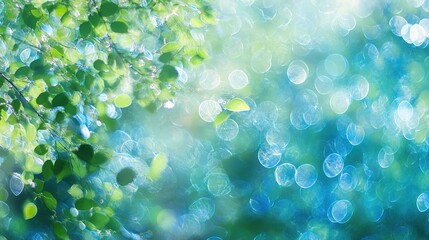 Abstract Blue Green Nature Background with Bokeh Effects