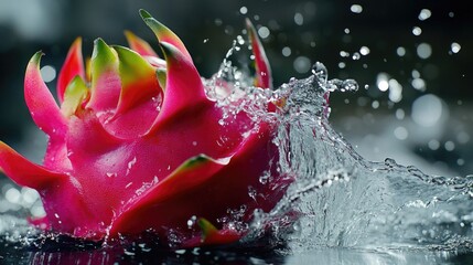 Sticker - Dragon Fruit Close-Up with Water Splash