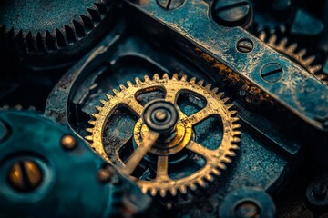 macro photo of the inner workings of a vintage clock