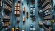 © aubriella - A modern logistics automation warehouse, distribution center with robotic sorting systems and autonomous forklifts, Logistics automation style