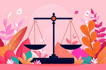 Wall Mural - Justice scales with a key, unlocking equality, flat design illustration