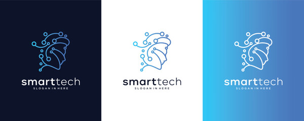 Wall Mural - artificial intelligence head technology vector logo design inspiration