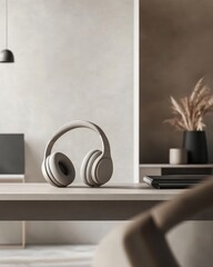 Poster - Modern Desk Setup with Premium Headphones
