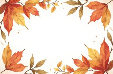 Wall Mural - Autumn background with watercolor leaves and white space for text, beautiful autumn background with copy feminine spaces for decoration and design on the theme of fall season and nature