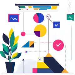 Poster - Abstract Business Growth Chart with Plant and Checkmarks