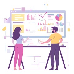 Poster - Business People Analyzing Data Charts and Graphs on Computer Screen