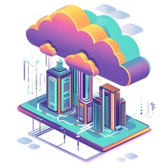 Poster - Cloud Computing Cityscape  Modern Data Center Infrastructure