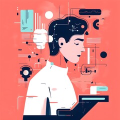 Poster - Abstract Human Mind with Digital Connections