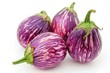© Vii - A close-up shot of three purple eggplants on a clean and minimalist white surface