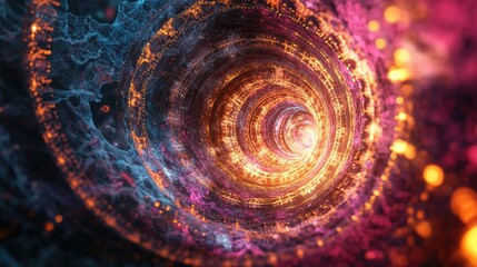 Poster - Illuminated circular flash Abstract fractal background featuring a textured chaos design with a fantasy ornament