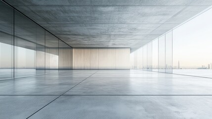 Poster - futuristic abstract glass architecture rendered in 3d featuring an empty concrete floor