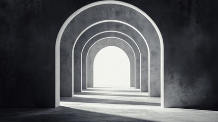 Poster - 3D rendering of a dramatic black and white archway in a tunnel perspective