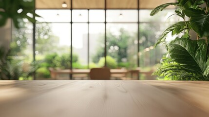Poster - 3d rendering of a minimalist open space office background featuring a blurred modern meeting room wi
