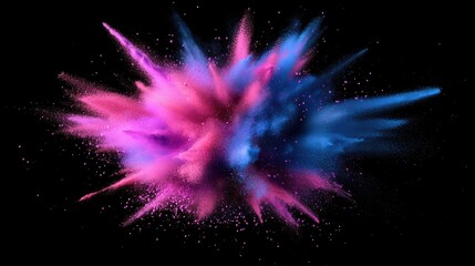 Poster - Explosion of pink violet and blue powder in a 3D cartoon rendering Freeze motion effect of color powder dispersing 3D illustration