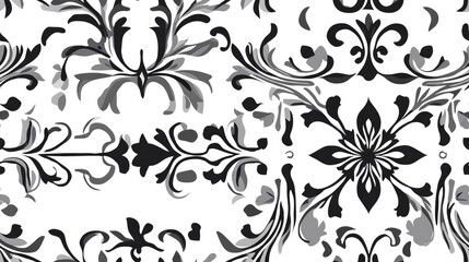 Poster - Floral seamless pattern background featuring a geometric ornament in black and white