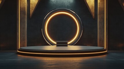 Poster - Futuristic stage design with an empty power podium Sci fi themed concept featuring technological innovations rendered in 3D