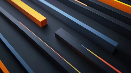 Poster - Abstract minimal linear geometry in a modern creative concept with flat style against a dark gray background 3D rendering
