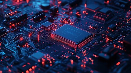 Poster - Futuristic Circuit Board with Glowing Elements